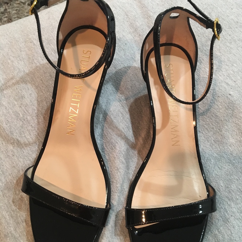 Stuart Weitzman Black Ankle Strap Wedge Sandals